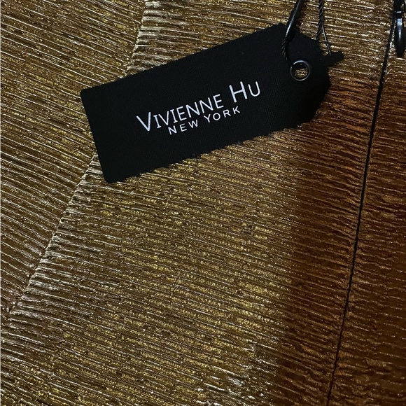 Vivienne Hu Metallic Gold Ribbed Plisse Lame Ruffle Mini Skirt - Size 4 - Picture 4 of 8